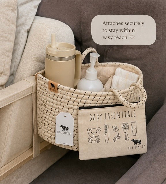 Neutral Bedside Organizer for New Moms