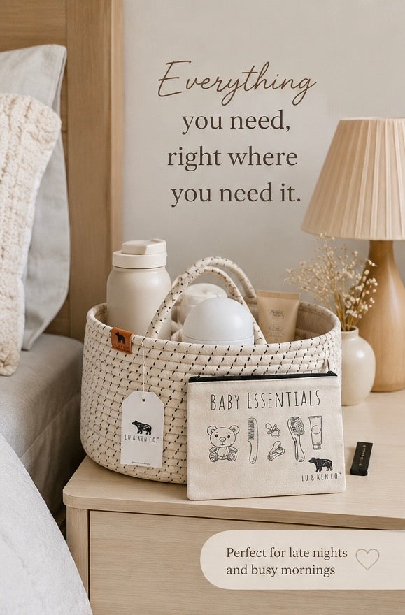 Neutral Bedside Organizer for New Moms
